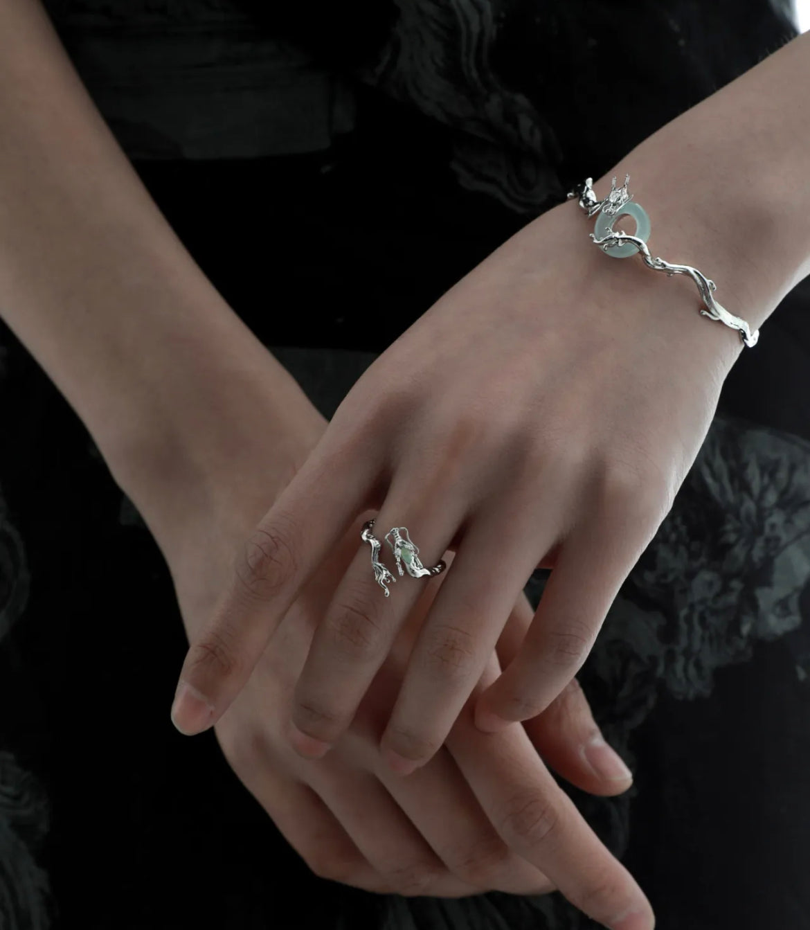 Soul's Jade Dragon Silver Bracelet