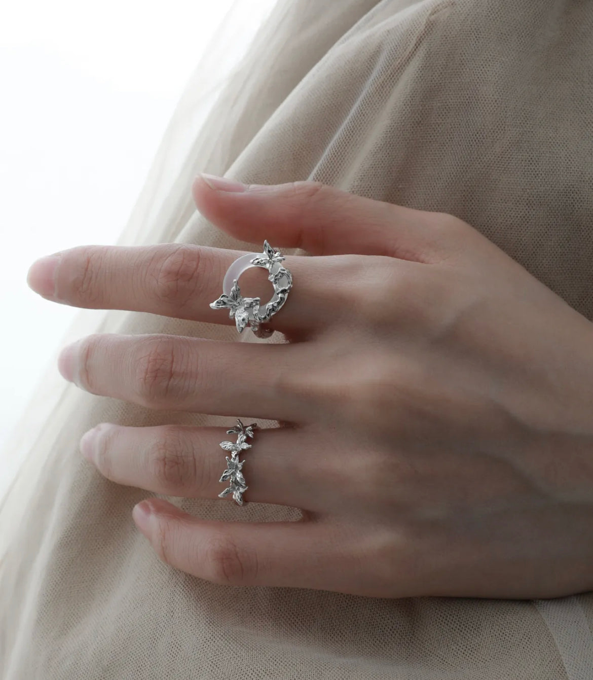 White Agate Silver Ring