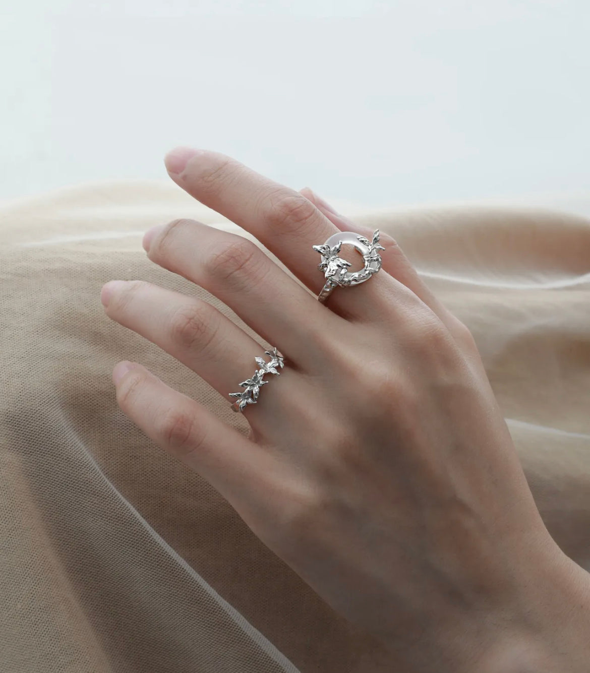 White Agate Silver Ring