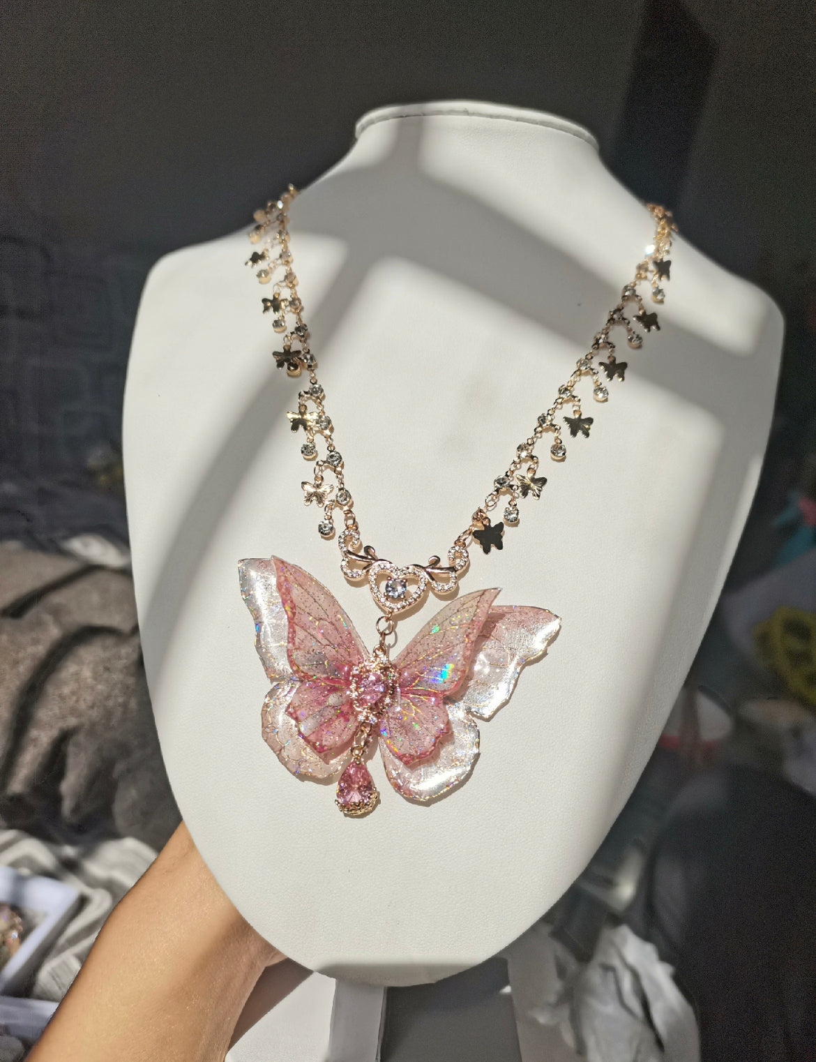 Pink Twin Butterfly Necklace