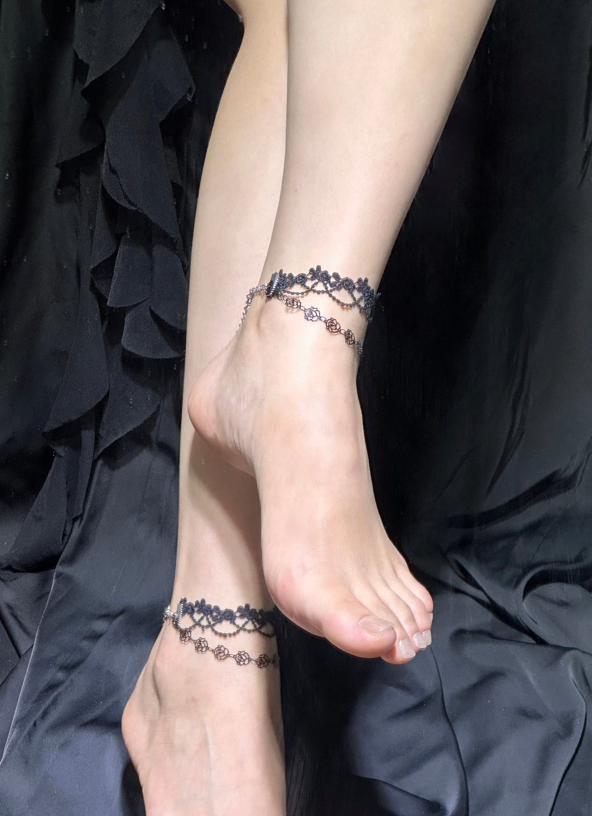 Anklets Foot Chain | Black Rose & Lace